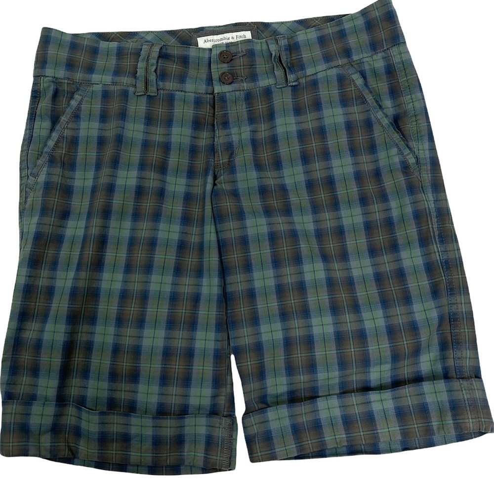 Abercrombie & Fitch Green & Blue Plaid Bermuda Shorts